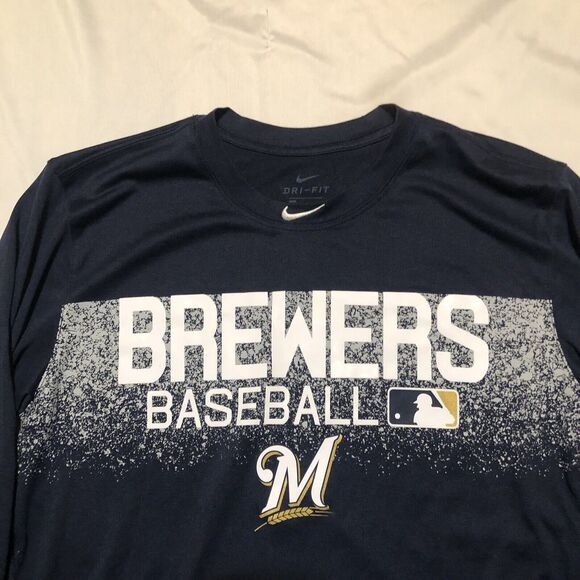 EUC Brewers Shirt Men's Medium Nike Dri-Fit Milwaukee MLB Baseball Navy Blue - Picture 3 of 8